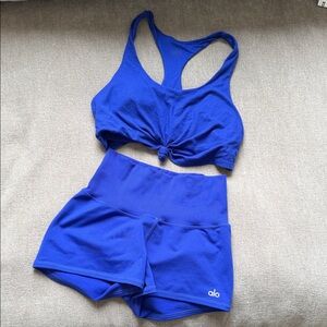 ALO Yoga Blue Sports Bra and Shorts Set